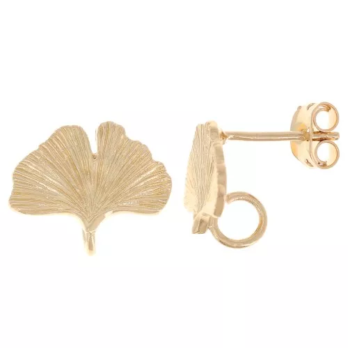 Orecchini con perno a forma di foglia di ginkgo 11x15 mm - placcati oro 3 micron x2