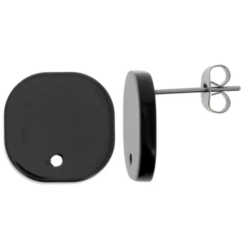 Orecchini perno quadrati arrotondati in acrilico 15 mm - Nero x2