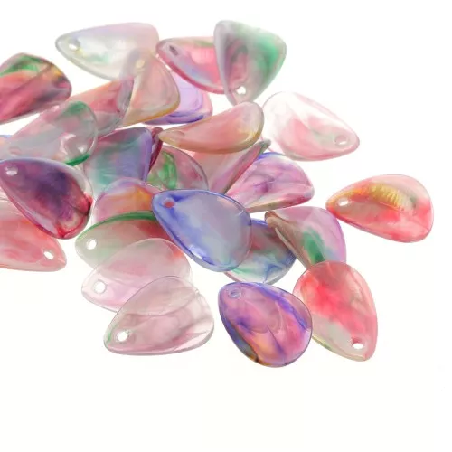 Zecchini petali di fiore curvo da 17 mm in acrilico - Multicolore marmorizzato x15