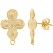 Orecchini perno fiore 20,5x14 mm con anello chiuso - Dorato con oro fino x2