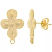 Orecchini perno fiore 20,5x14 mm con anello chiuso - Dorato con oro fino x2