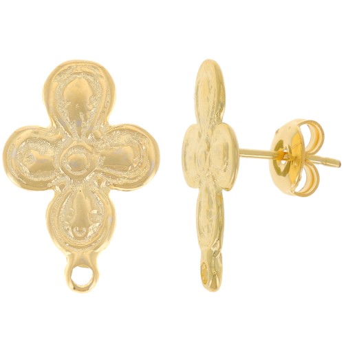 Orecchini perno fiore 20,5x14 mm con anello chiuso - Dorato con oro fino x2