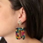 Orecchini perno fiore 20,5x14 mm con anello chiuso - Dorato con oro fino x2