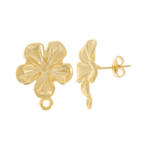 Orecchini perno fiore da 18 mm con anello chiuso - dorato con oro fino x2