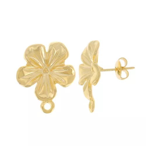 Orecchini perno fiore da 18 mm con anello chiuso - dorato con oro fino x2