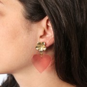 Orecchini perno fiore da 18 mm con anello chiuso - dorato con oro fino x2