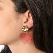 Orecchini perno fiore da 18 mm con anello chiuso - dorato con oro fino x2