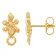 Orecchini perno fiore 13x7 mm con anello chiuso - dorato con oro fino x2