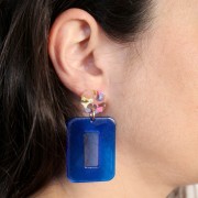 Pendente rettangolo cavo in acrilico trasparente 40x30 mm - Blu elettrico x1