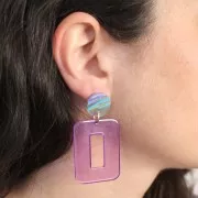 Ciondolo rettangolo cavo in acrilico trasparente 40x30 mm - Viola chiaro x1