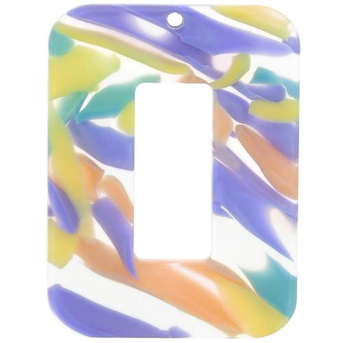 Pendente rettangolare in acetato 40x30 mm - Viola astratto - Salmone x1