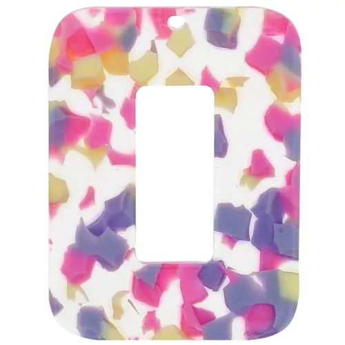 Ciondolo rettangolare in acetato 40x30 mm - Terrazzo Vaniglia - Rosa pastello x1