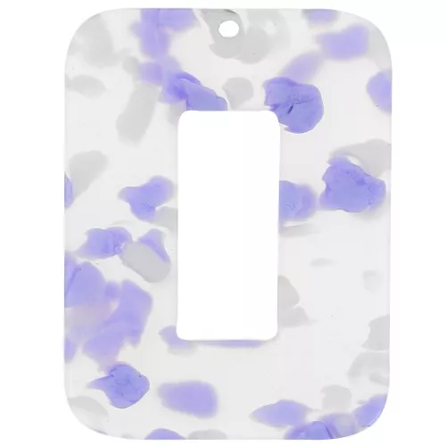 Ciondolo rettangolare in acetato 40x30 mm - Terrazzo Violet - Bianco perlato x1