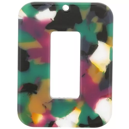 Ciondolo rettangolare cavo in acetato 40x30 mm - Verde tartaruga - Fucsia