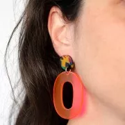 Pendente ovale in acrilico trasparente 47x34 mm - Rosa - Arancione fluorescente x1