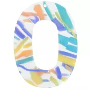 Ciondolo ovale cavo in acetato 47x34 mm - Viola astratto - Salmone x1