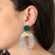 Ciondolo ovale cavo in acetato 47x34 mm - Viola astratto - Salmone x1