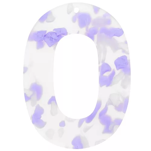 Ciondolo ovale cavo in acetato 47x34 mm - Terrazzo Violet - Bianco perlato x1
