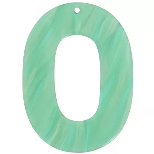 Ciondolo ovale cavo in acetato 47x34 mm - Perla verde multipla marmorizzata x1