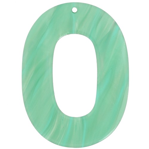 Pendente ovale cavo in acetato 47x34 mm - Perla verde multipla marmorizzata x1
