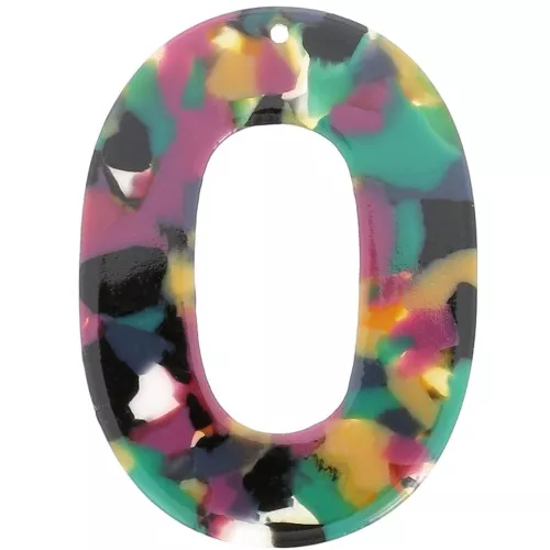 Ciondolo ovale cavo in acetato 47x34 mm - Verde tartaruga - Fucsia x1