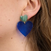 Pendente cuore in acrilico trasparente 31x32 mm - Blu elettrico x1