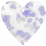 Pendente cuore in acetato 31x32 mm - Terrazzo Violet - Perla bianca x1
