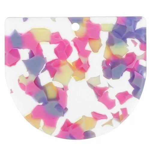 Pendente mezzaluna in acetato 29x33 mm - Terrazzo Vaniglia - Rosa pastello x1