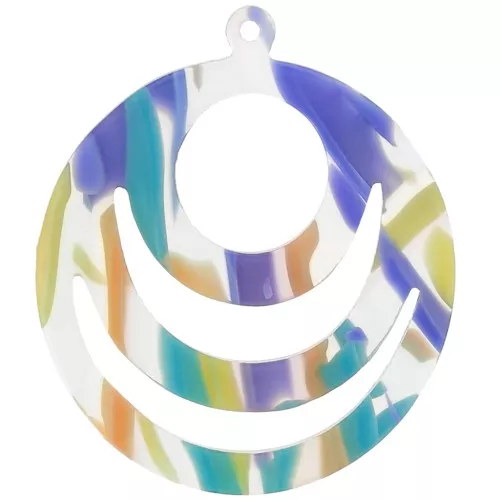 Pendente rotondo traforato in acetato 30 mm - Viola astratto - Salmone x1