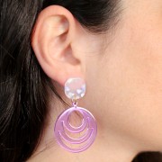 Pendente rotondo traforato in acetato 30 mm - Terrazzo Violet - Perla bianca x1