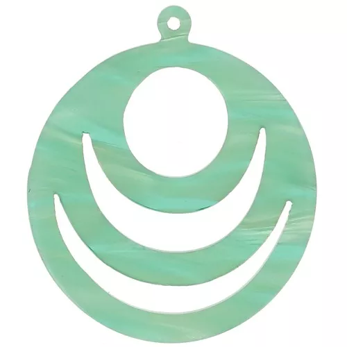 Pendente rotondo traforato in acetato 30mm - Perla verde multipla marmorizzata x1