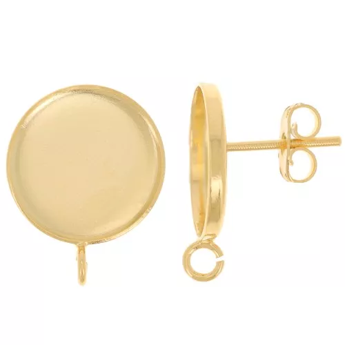 Orecchini per cabochon fondo piatto 14 mm - anello aperto - dorato oro fino x2