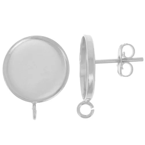 Orecchini per cabochon fondo piatto 14mm anello aperto -Placcatura arg finox2