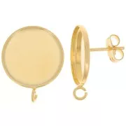 Orecchini per cabochon fondo piatto 16 mm - Anello aperto -Dorato oro fino x2