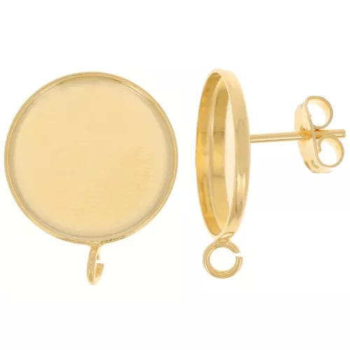 Orecchini per cabochon fondo piatto 16 mm - Anello aperto -Dorato oro fino x2