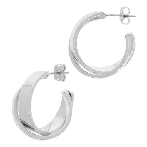 Orecchini cerchio design 24 mm - Rodio x2