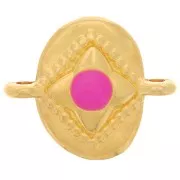 Distanziatore ovale 18x15mm con motivo a stella e resina epossidica - Dorato con oro fino - Fucsia