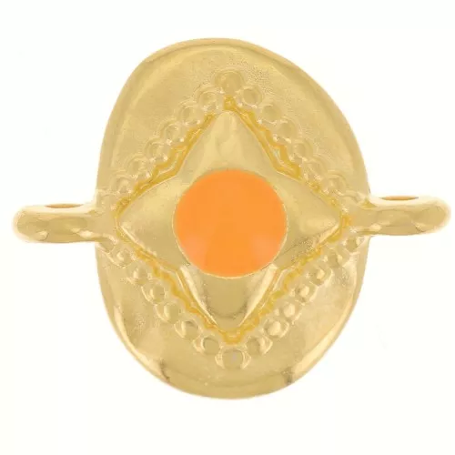 Distanziatore ovale 18x15mm stella e resina epossidica - Dorato con oro fino - Arancione