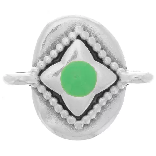 Distanziatore ovale 18x15mm stella -Placcatura in argento antico - Verde x1