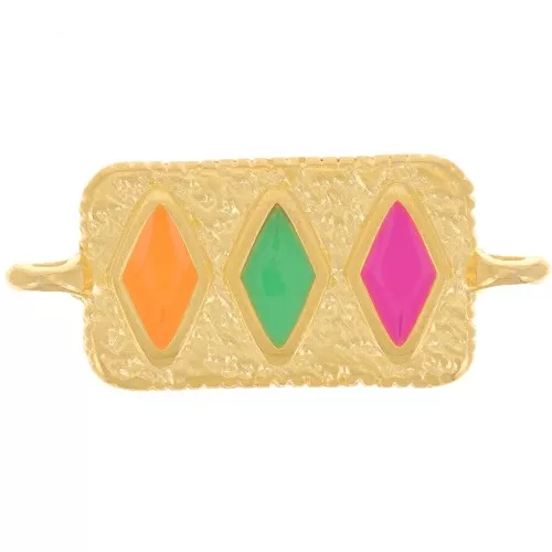 Distanziatore rettangolare 28x12 mm a rombi - Dorato con oro fino - Multicolore x1