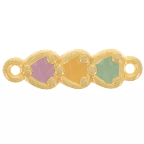 Distanziatore 3 cuori 23x7 mm con resina epossidica - Dorato con oro fino - Pastello x1