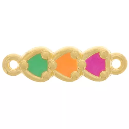 Distanziatore 3 cuori 23x7 mm con resina epossidica - Dorato con oro fino - Multicolore