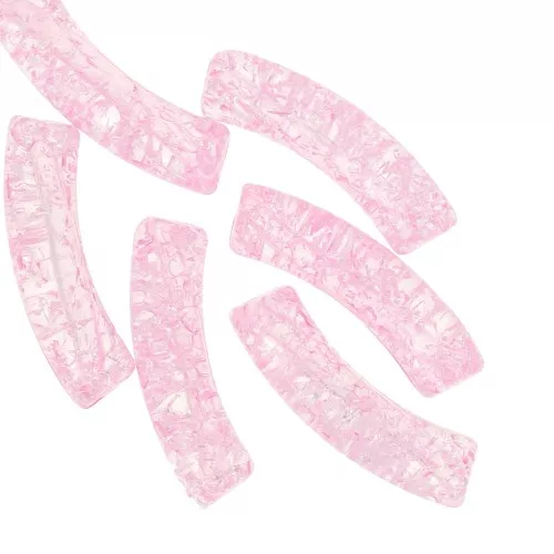 Perline tubolari acriliche trasparenti 32x8mm con effetto crackle - Rosa chiaro x6