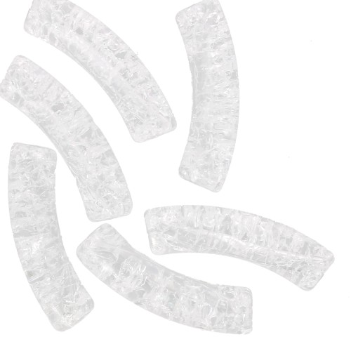 Perline tubolari curve 32x8mm acrilico trasparente effetto crackle - Trasparente x6
