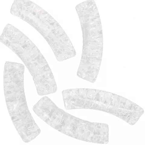Perline tubolari curve 32x8mm acrilico trasparente effetto crackle - Trasparente x6