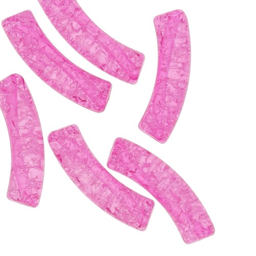 Perline acriliche opache a tubo curvo 32x8 mm effetto crackle - Fucsia x6