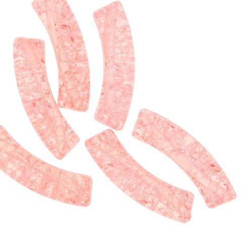 Perline tubolari curve in acrilico opaco 32x8 mm effetto crackle - Salmon x6