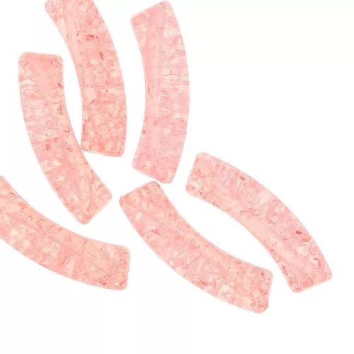 Perline tubolari curve in acrilico trasparente 32x8 mm con effetto crackle - Salmon x6