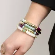 Perline tubolari curve in acrilico trasparente 32x8 mm con effetto crackle - Salmon x6