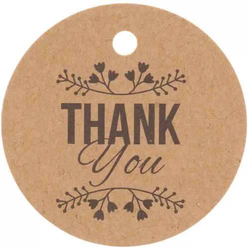 Etichette rotonde 30 mm - Thank you - floreali - Kraft x100